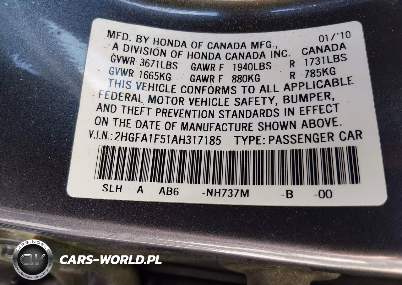 2010 Honda Civic Lx VIN:2HGFA1F51AH317185 - 9