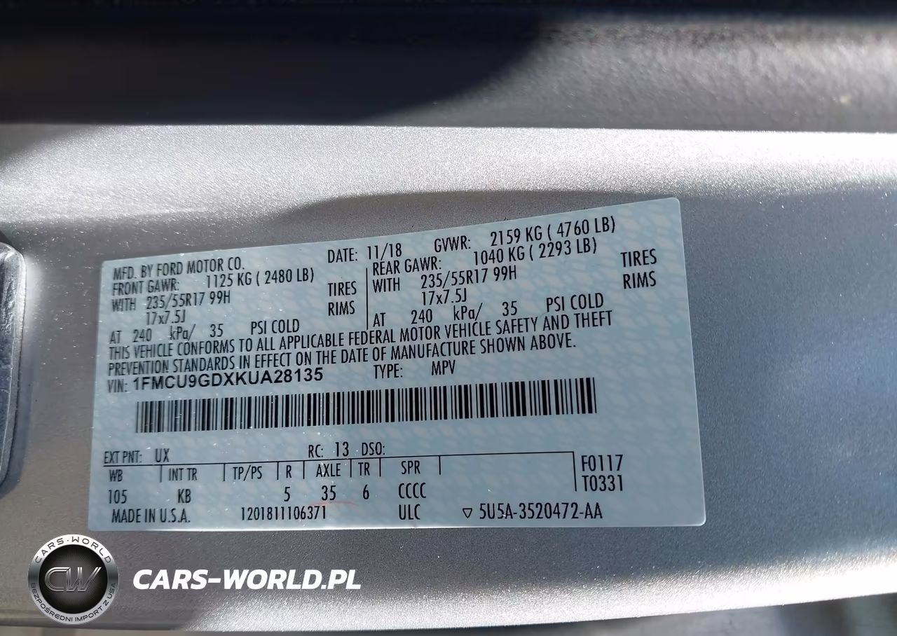 2019 Ford Escape Se VIN:1FMCU9GDXKUA28135 - 9
