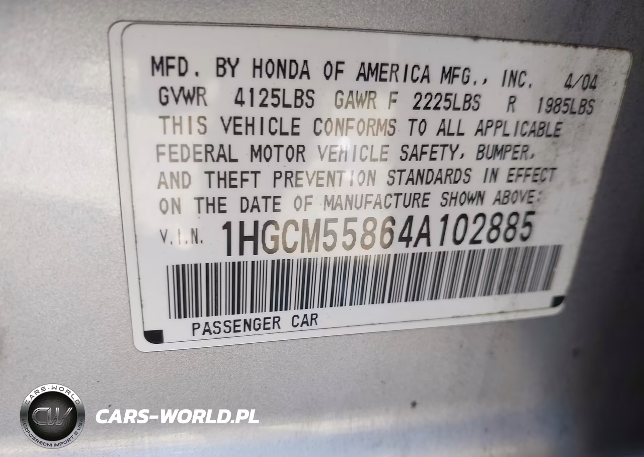 2004 Honda Accord 2.4 Ex VIN:1HGCM55864A102885 - 9