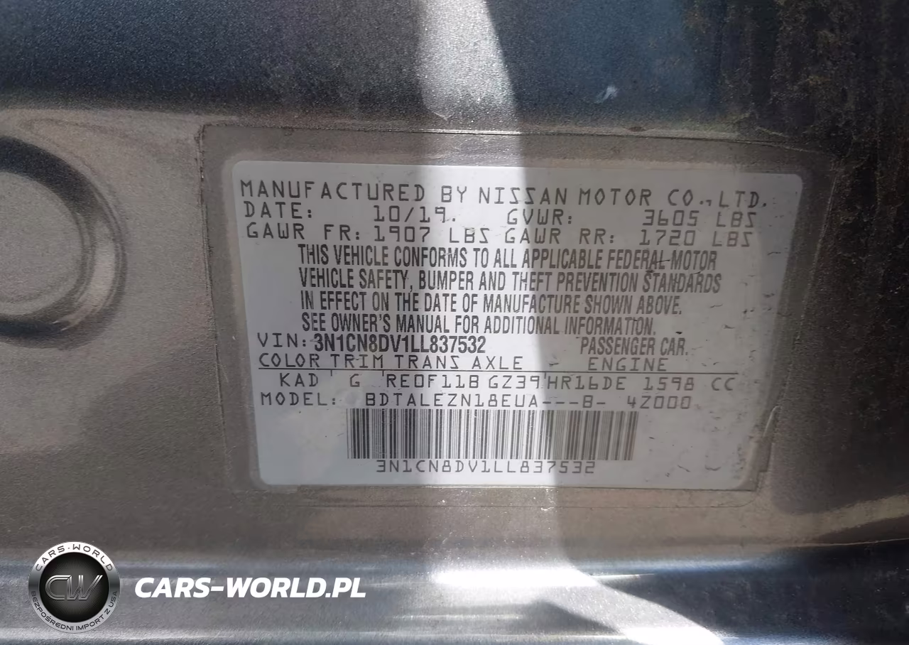 2020 Nissan Versa S Xtronic Cvt VIN:3N1CN8DV1LL837532 - 9