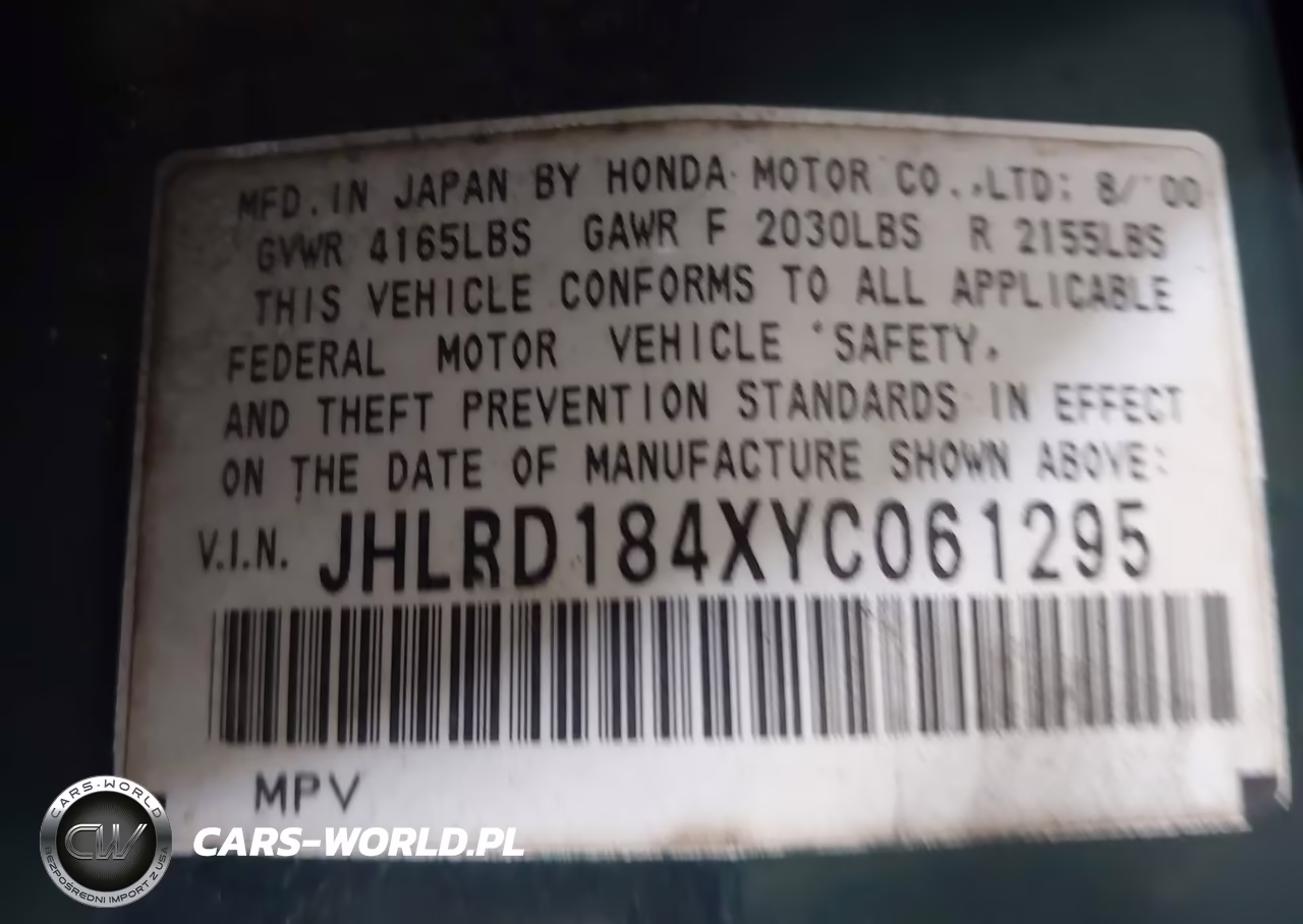 2000 Honda Cr-V Lx VIN:JHLRD184XYC061295 - 9