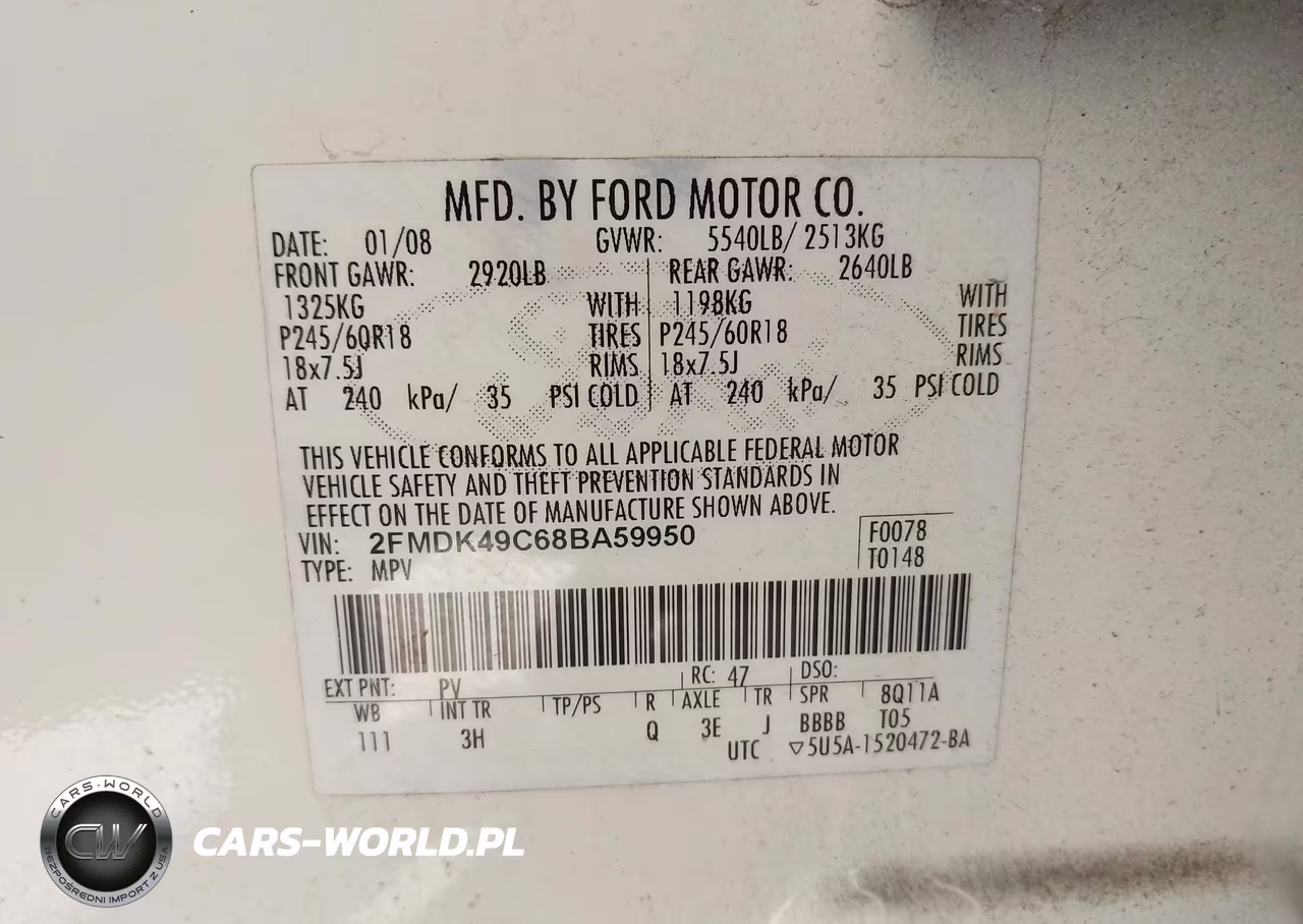 2008 Ford Edge Limited VIN:2FMDK49C68BA59950 - 9