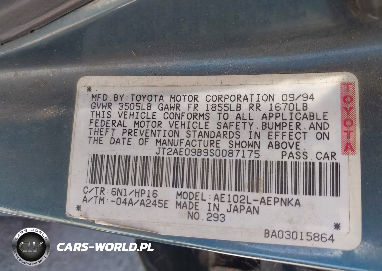 1995 Toyota Corolla Le-Dx VIN:JT2AE09B9S0087175 - 9