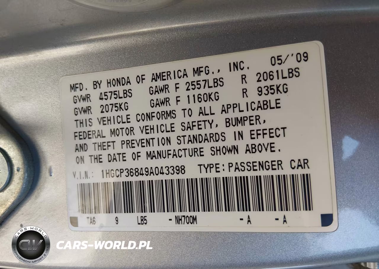 2009 Honda Accord 3.5 Ex-L VIN:1HGCP36849A043398 - 9