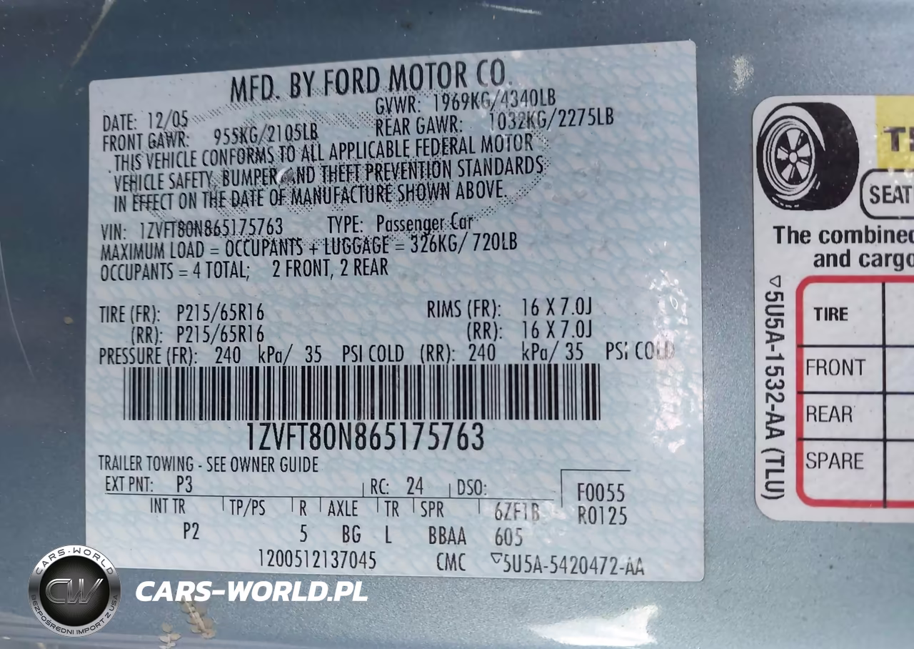 2006 Ford Mustang V6 VIN:1ZVFT80N865175763 - 9