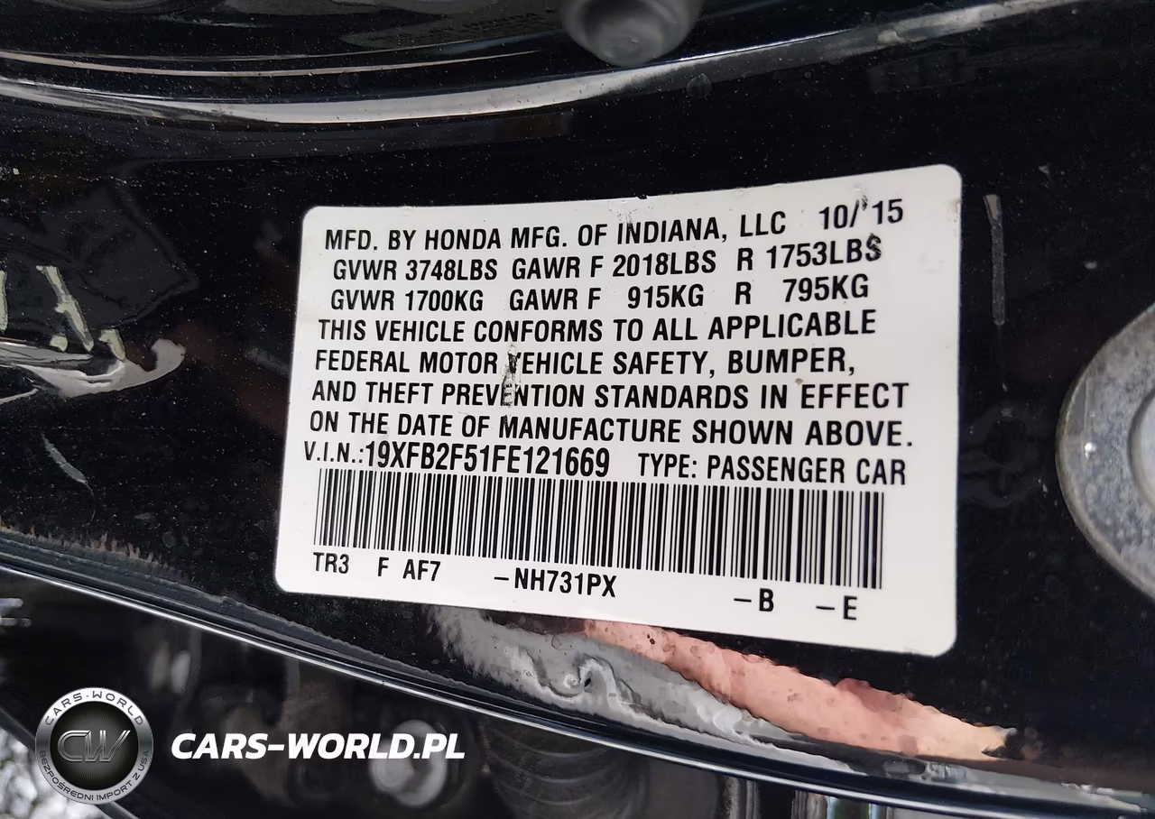 2015 Honda Civic Lx VIN:19XFB2F51FE121669 - 9