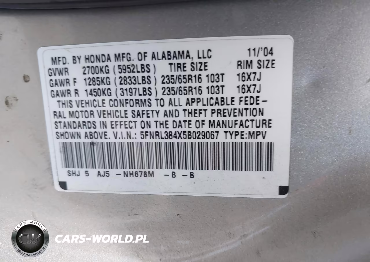 2005 Honda Odyssey Ex VIN:5FNRL384X5B029067 - 9