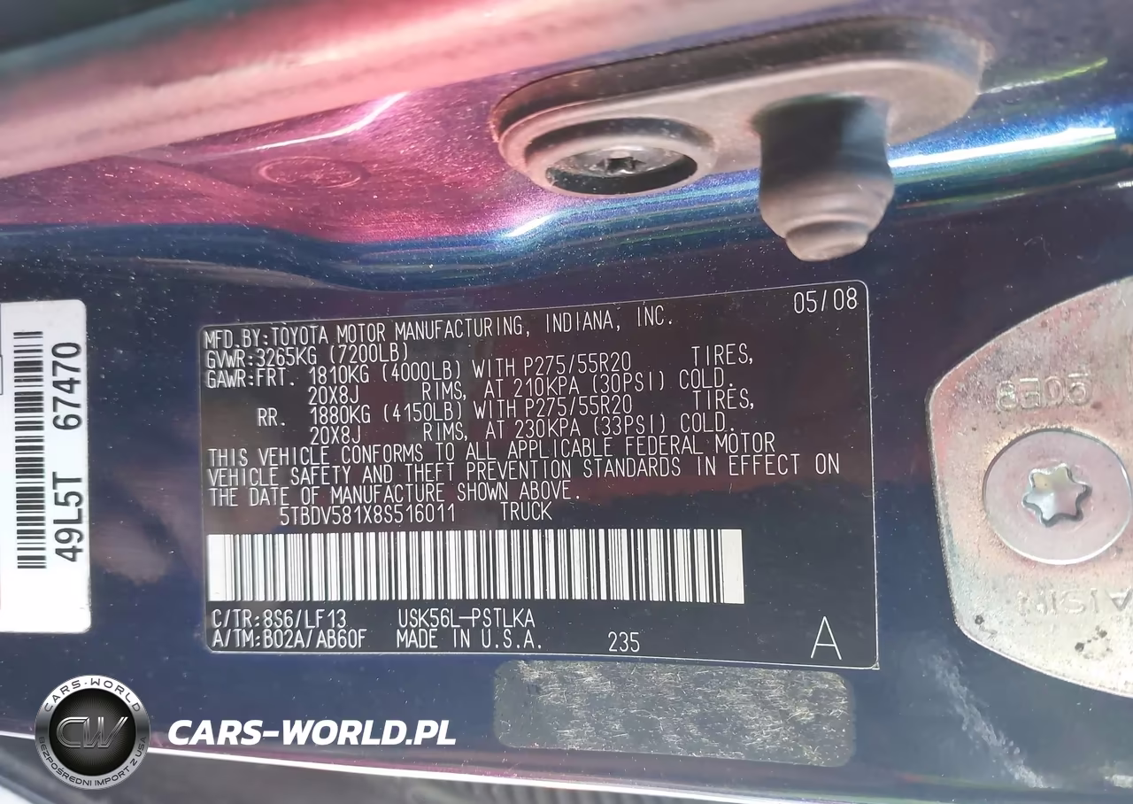2008 Toyota Tundra Limited 5.7L V8 VIN:5TBDV581X8S516011 - 9