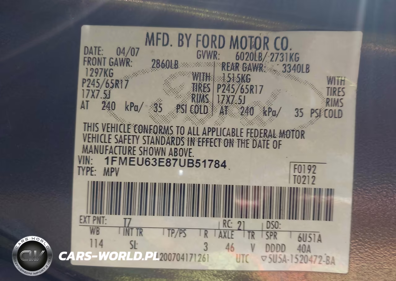 2007 Ford Explorer Xlt VIN:1FMEU63E87UB51784 - 9