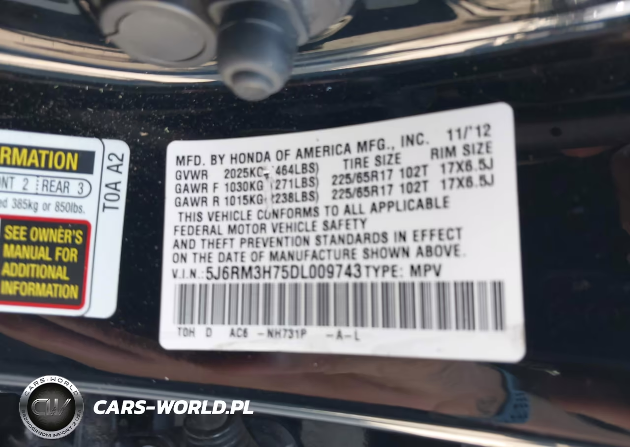 2013 Honda Cr-V Ex-L VIN:5J6RM3H75DL009743 - 9