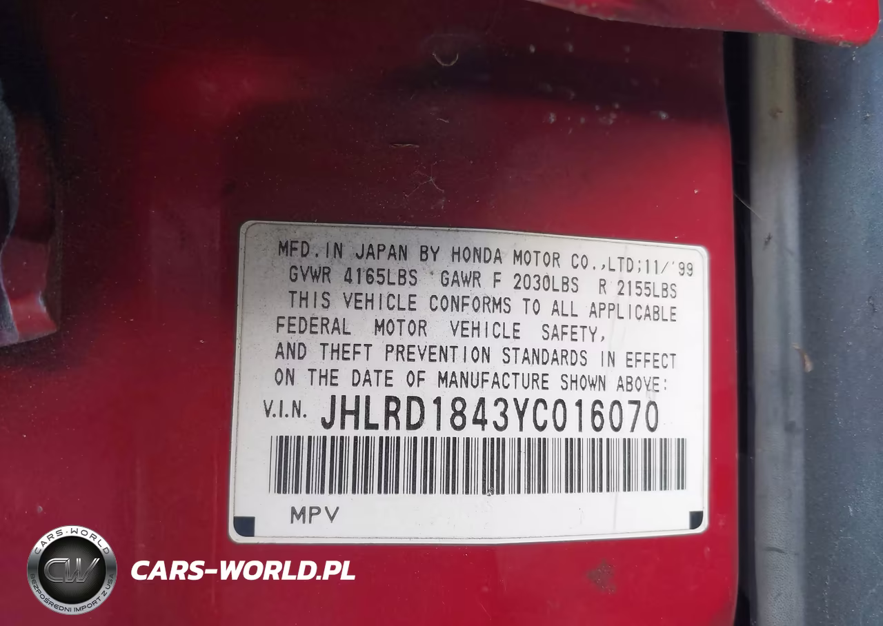2000 Honda Cr-V Lx VIN:JHLRD1843YC016070 - 9