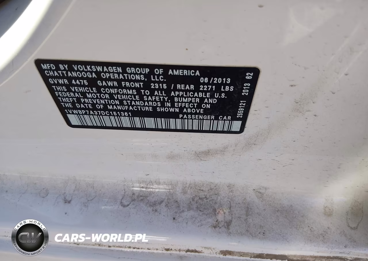 2013 Volkswagen Passat 2.5L Se VIN:1VWBP7A37DC151361 - 9
