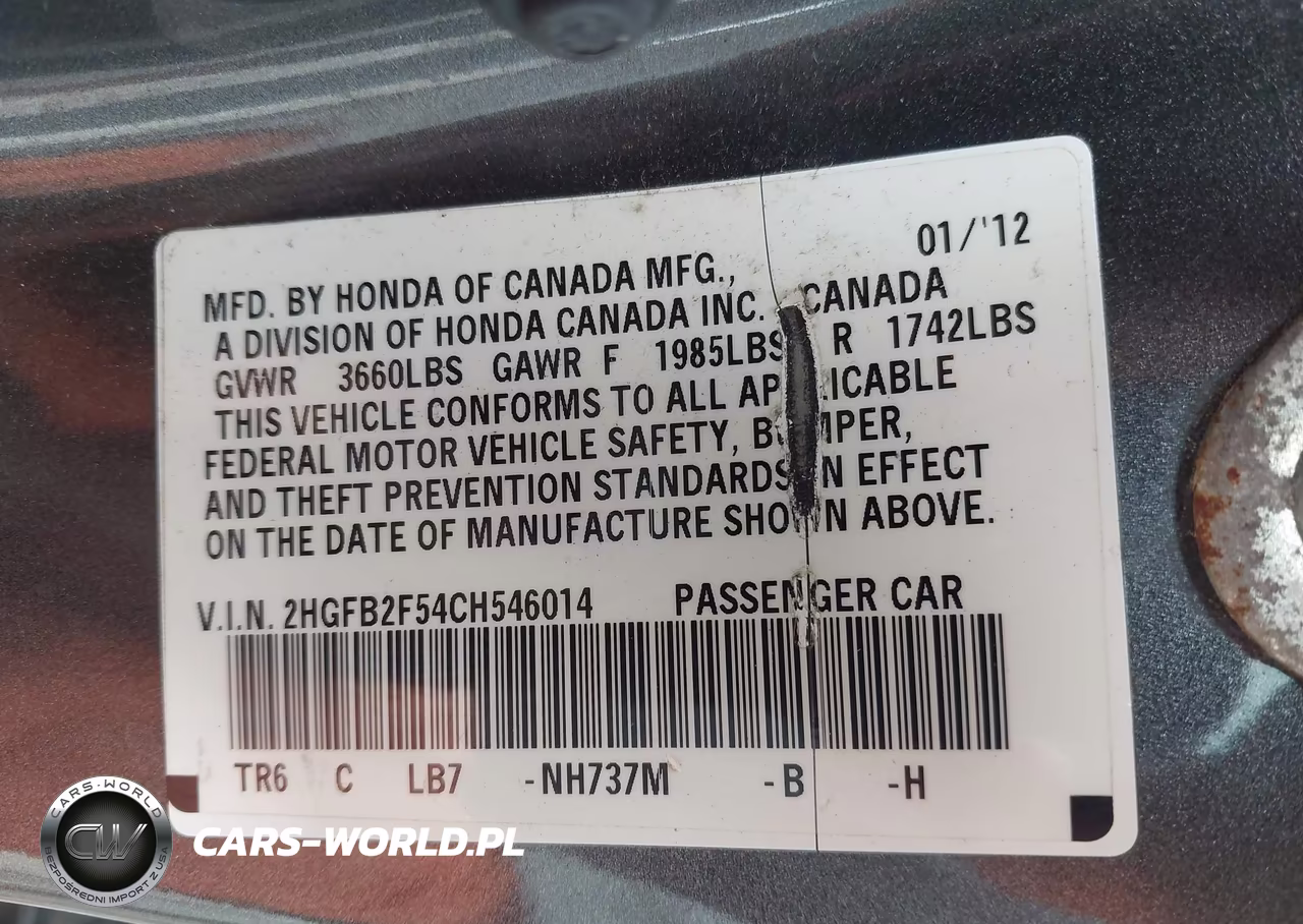 2012 Honda Civic Lx VIN:2HGFB2F54CH546014 - 9