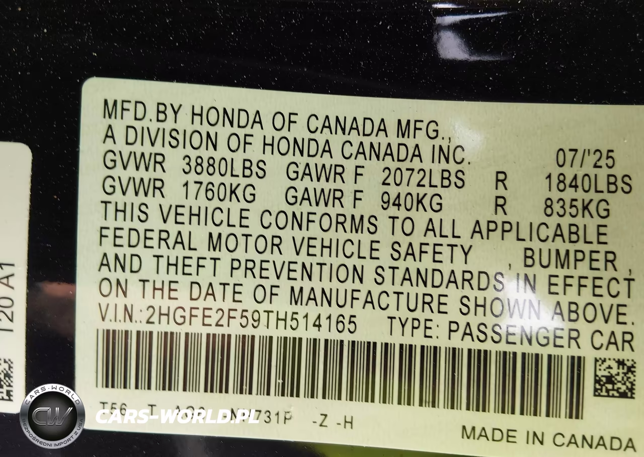 2026 Honda Civic Sport VIN:2HGFE2F59TH514165 - 9
