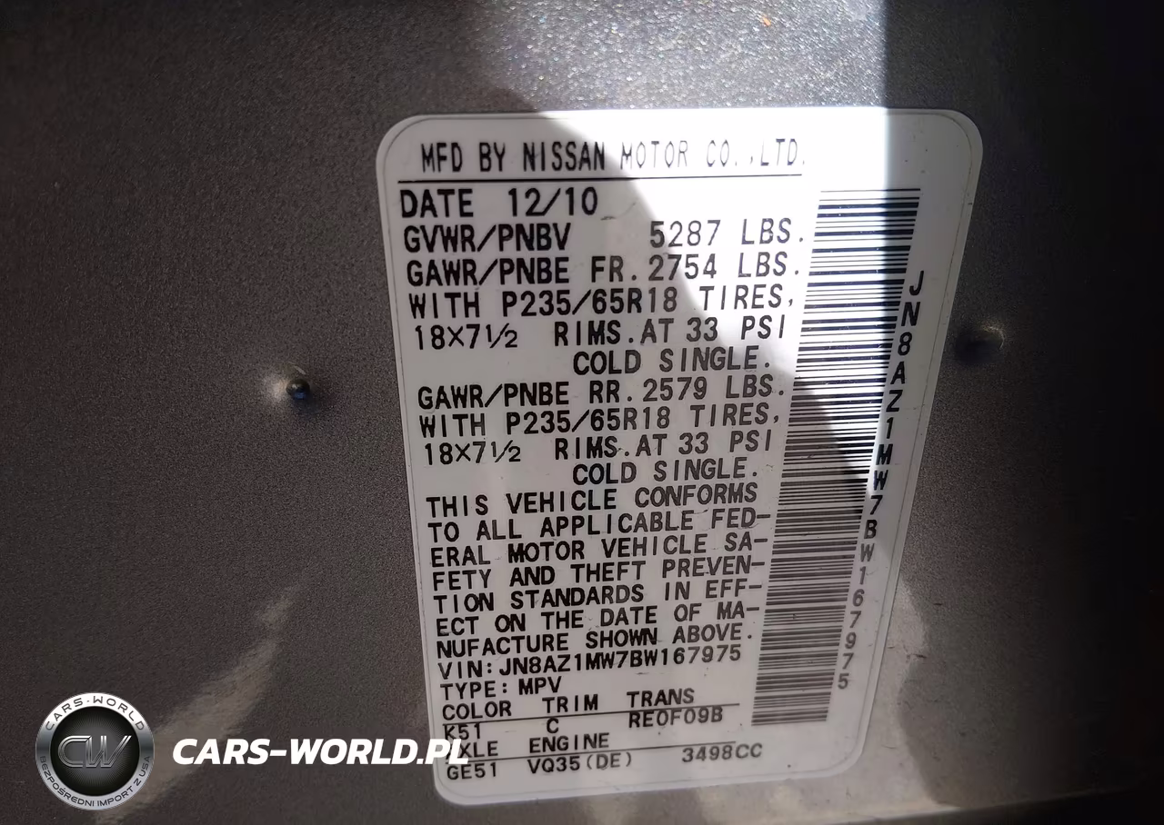 2011 Nissan Murano Sl VIN:JN8AZ1MW7BW167975 - 9