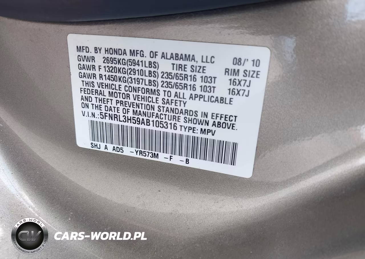 2010 Honda Odyssey Ex VIN:5FNRL3H59AB105316 - 9
