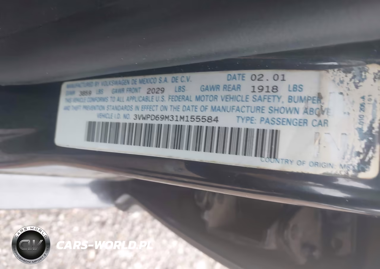 2001 Volkswagen Jetta Wolfsburg VIN:3VWPD69M31M155584 - 9