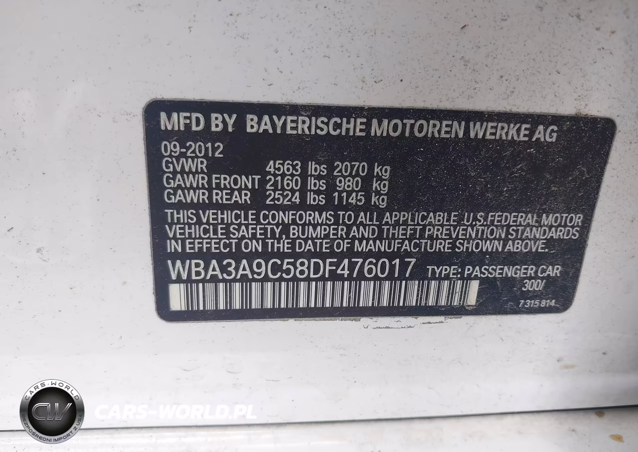 2013 BMW 335I VIN:WBA3A9C58DF476017 - 9