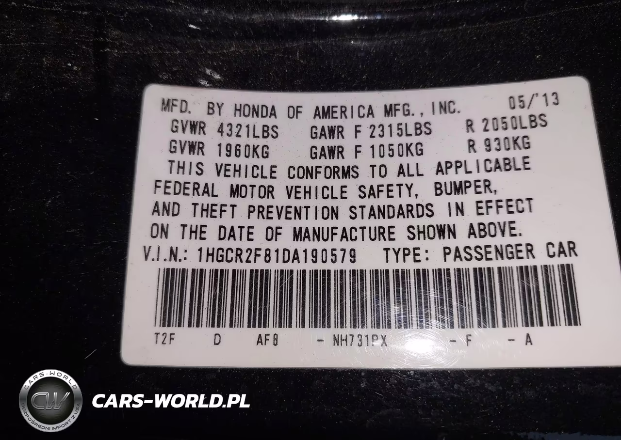 2013 Honda Accord Ex-L VIN:1HGCR2F81DA190579 - 9