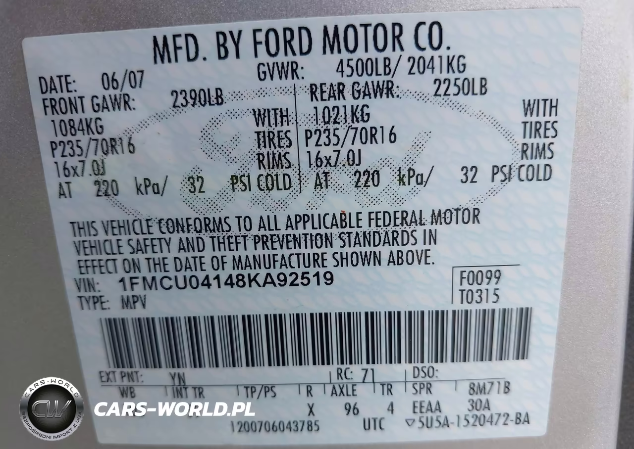 2008 Ford Escape Limited VIN:1FMCU04148KA92519 - 9