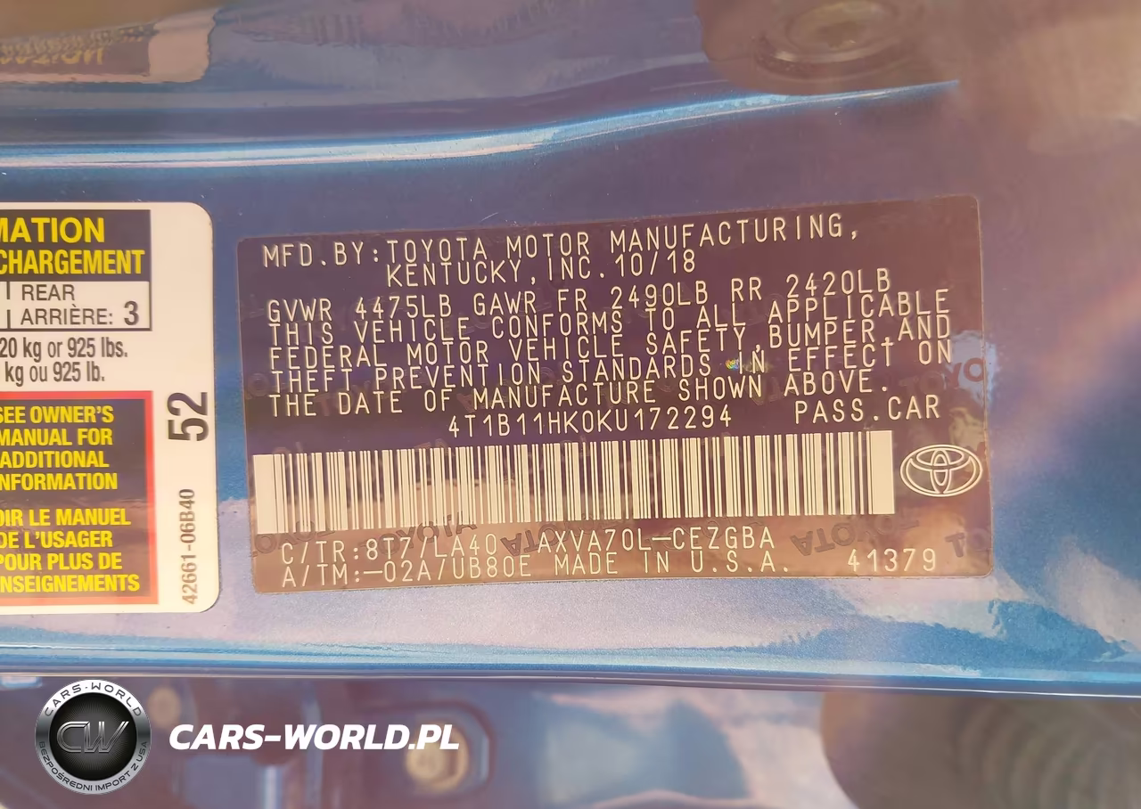2019 Toyota Camry Xle VIN:4T1B11HK0KU172294 - 9