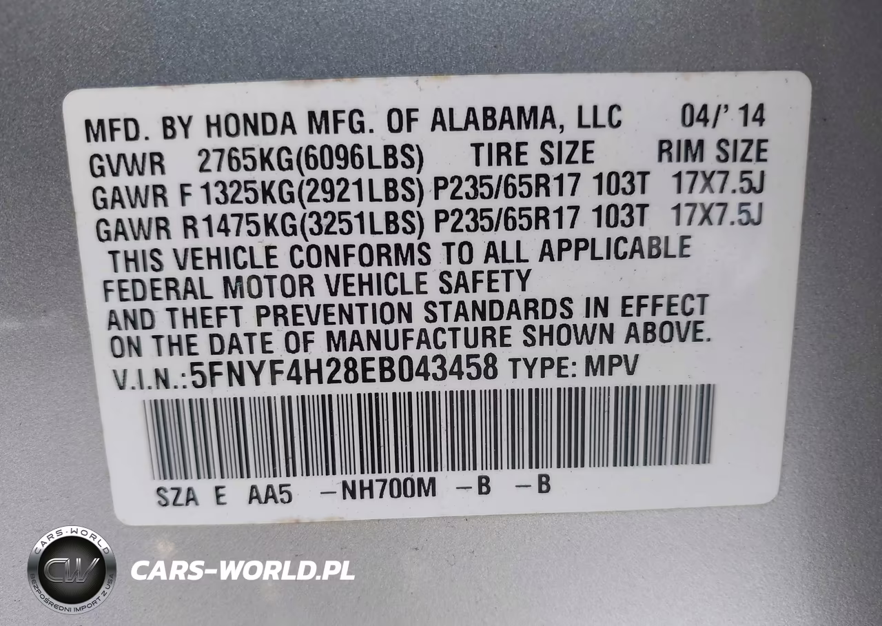 2014 Honda Pilot Lx VIN:5FNYF4H28EB043458 - 9