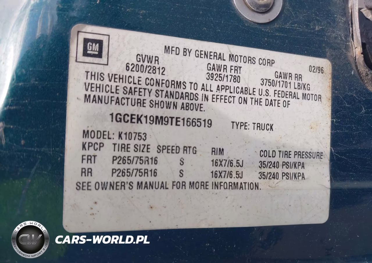 1996 Chevrolet Gmt-400 K1500 VIN:1GCEK19M9TE166519 - 9