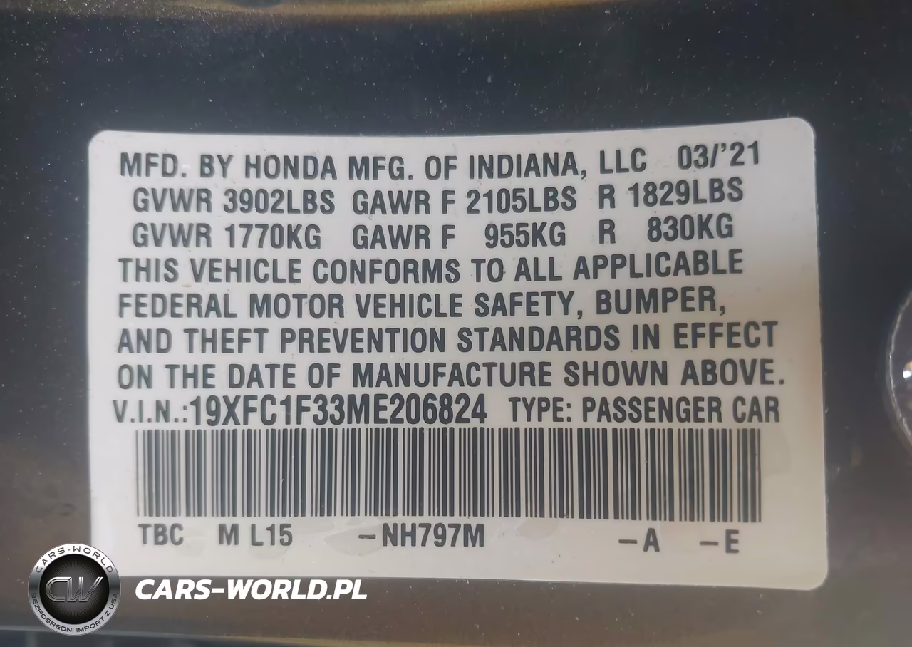 2021 Honda Civic Ex VIN:19XFC1F33ME206824 - 9