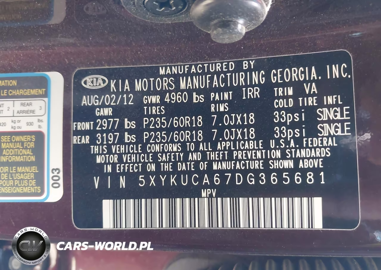2013 Kia Sorento Ex VIN:5XYKUCA67DG365681 - 9