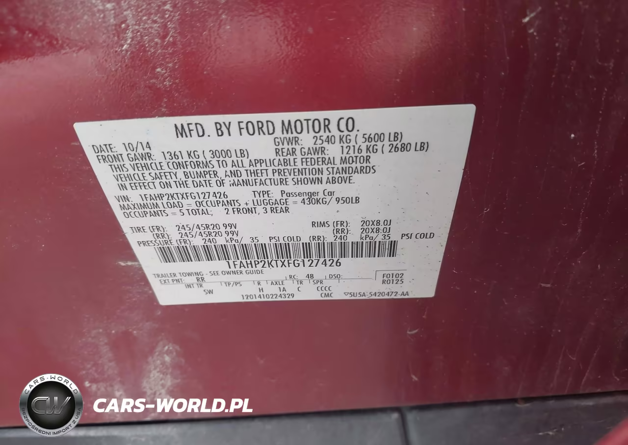 2015 Ford Taurus Sho VIN:1FAHP2KTXFG127426 - 9