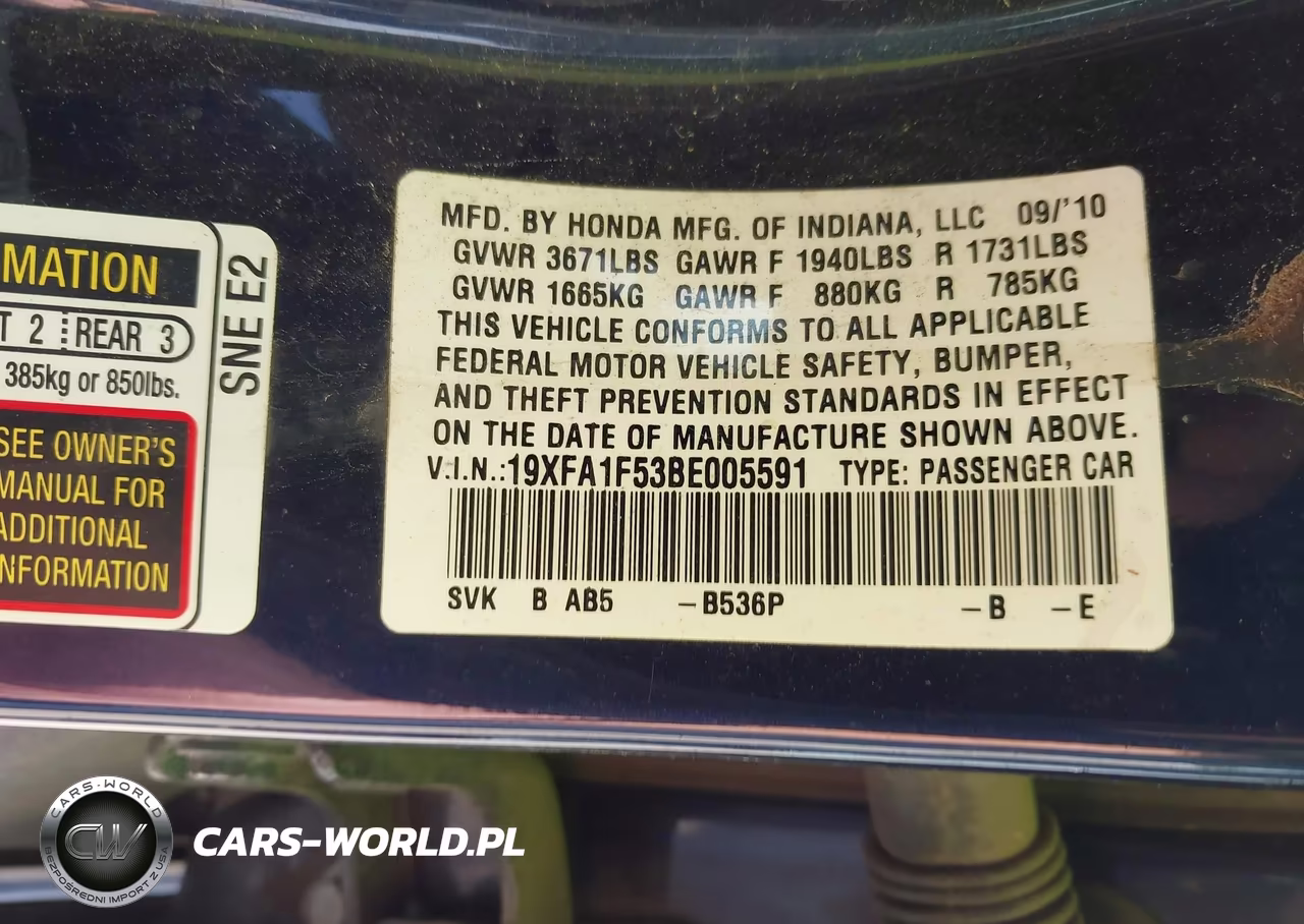 2011 Honda Civic Lx VIN:19XFA1F53BE005591 - 9