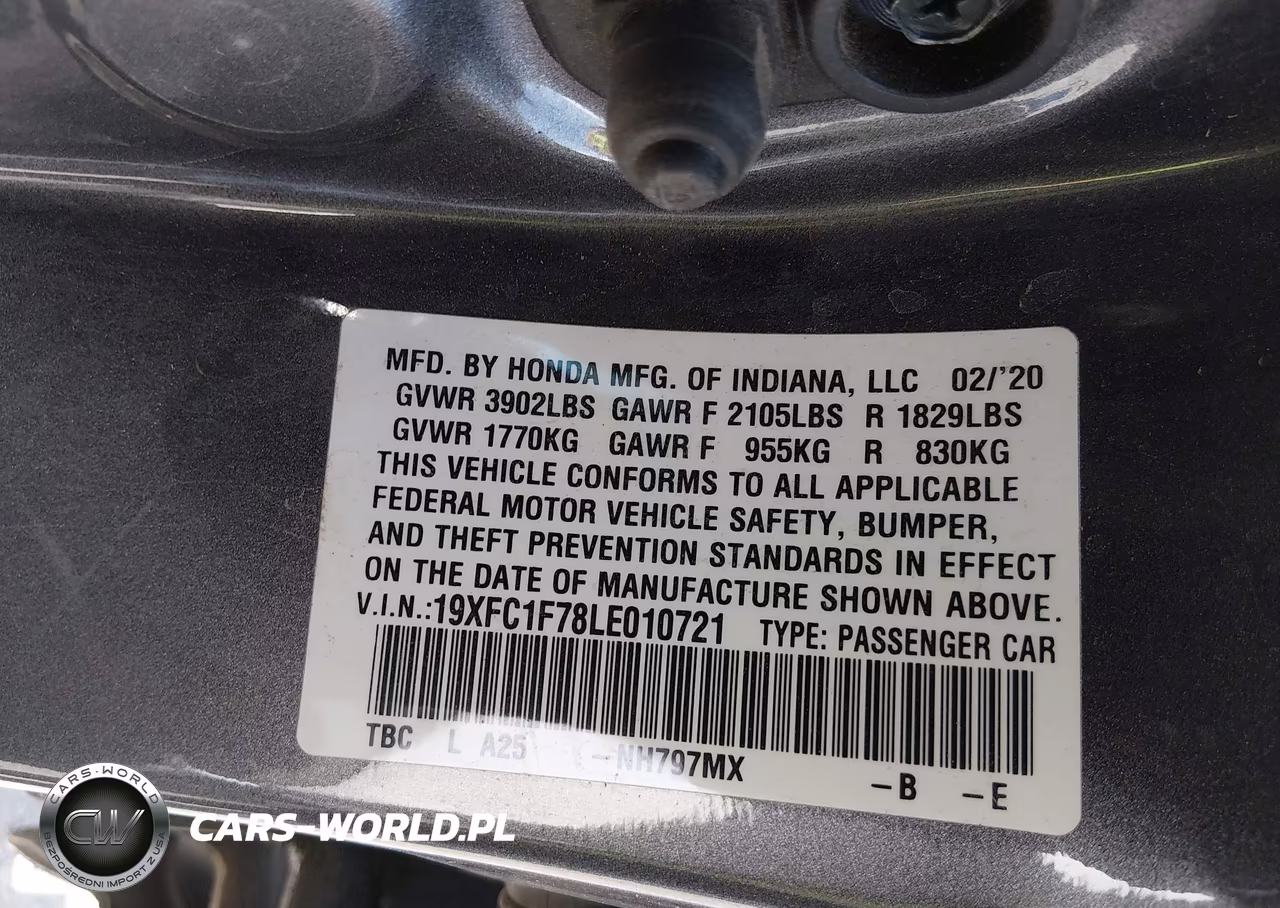 2020 Honda Civic Ex-L VIN:19XFC1F78LE010721 - 9