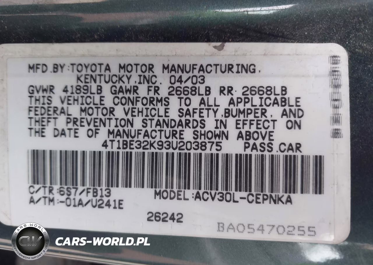 2003 Toyota Camry Le VIN:4T1BE32K93U203875 - 9