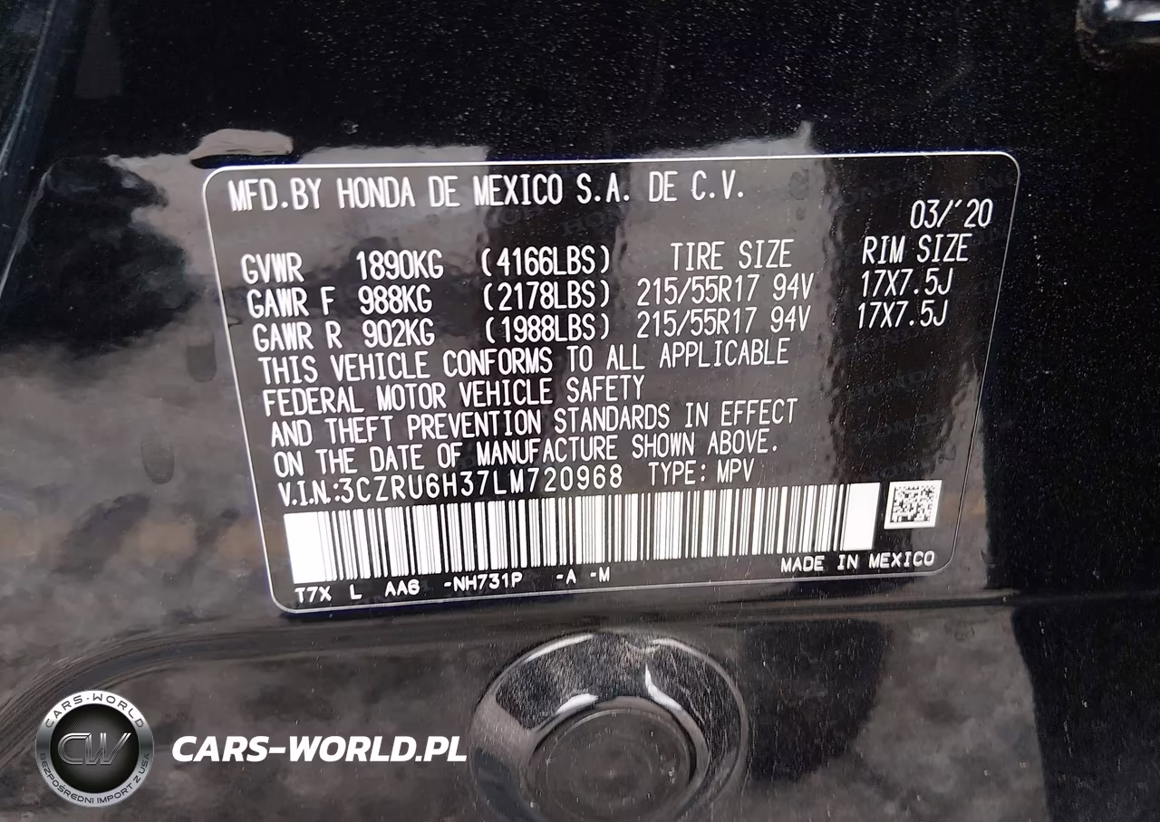 2020 Honda Hr-V Awd Lx VIN:3CZRU6H37LM720968 - 9