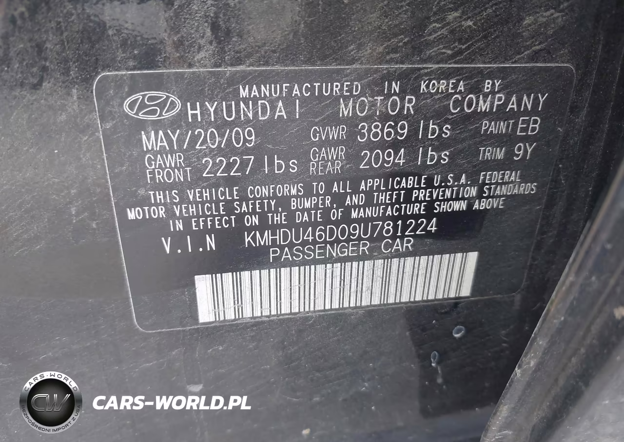 2009 Hyundai Elantra Gls VIN:KMHDU46D09U781224 - 9