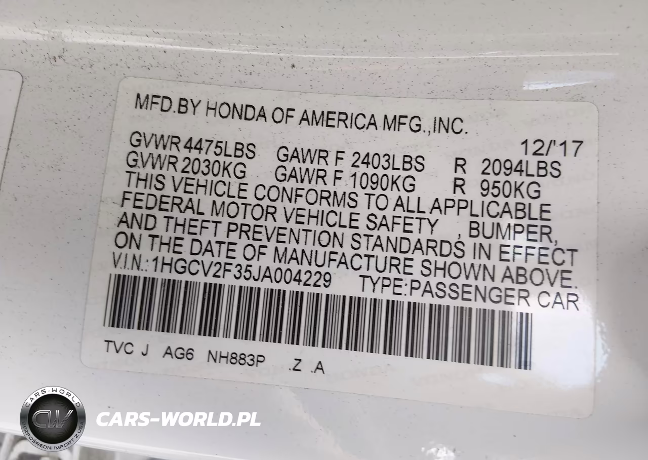 2018 Honda Accord Sport 2.0T VIN:1HGCV2F35JA004229 - 9