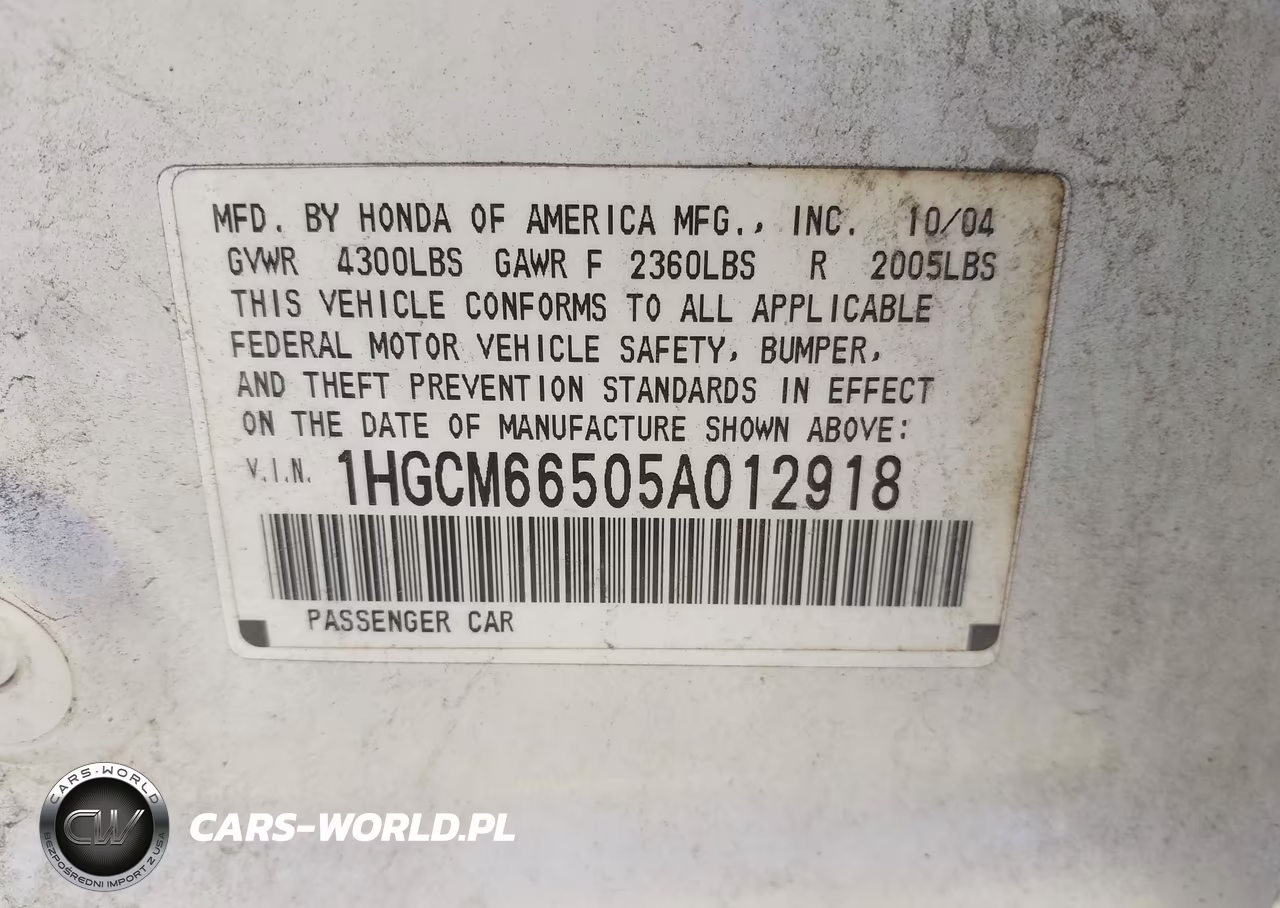 2005 Honda Accord 3.0 Ex VIN:1HGCM66505A012918 - 9