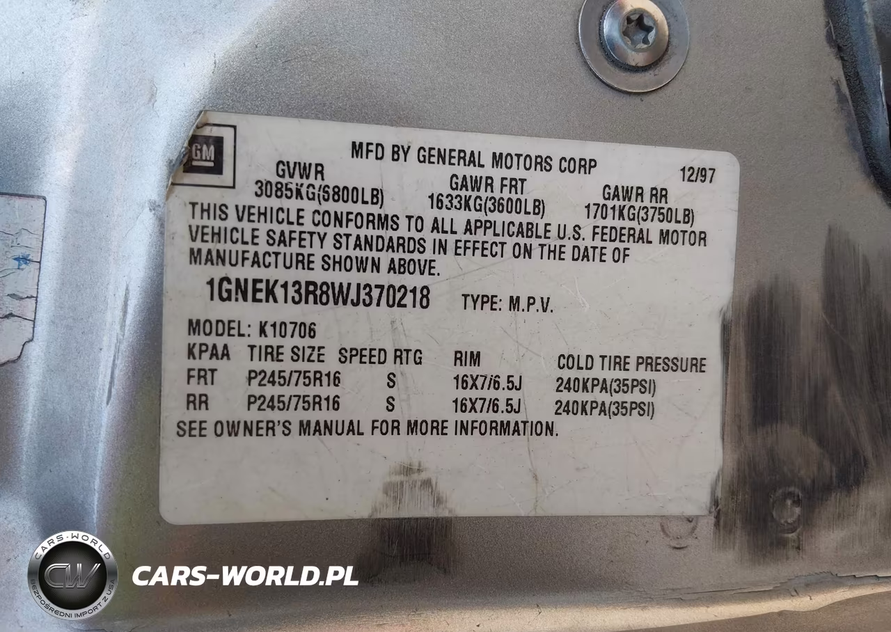 1998 Chevrolet Tahoe Ls VIN:1GNEK13R8WJ370218 - 9