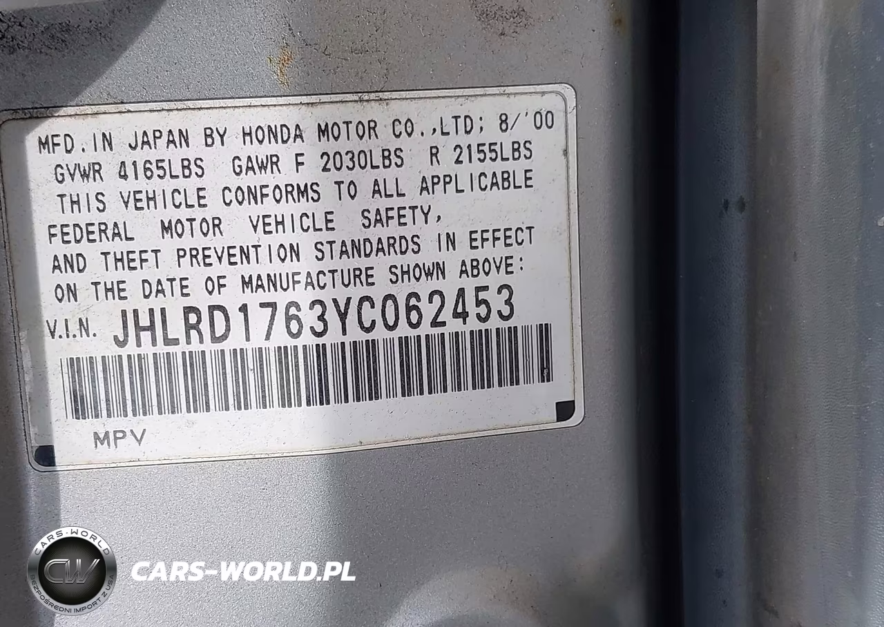2000 Honda Cr-V Ex VIN:JHLRD1763YC062453 - 9