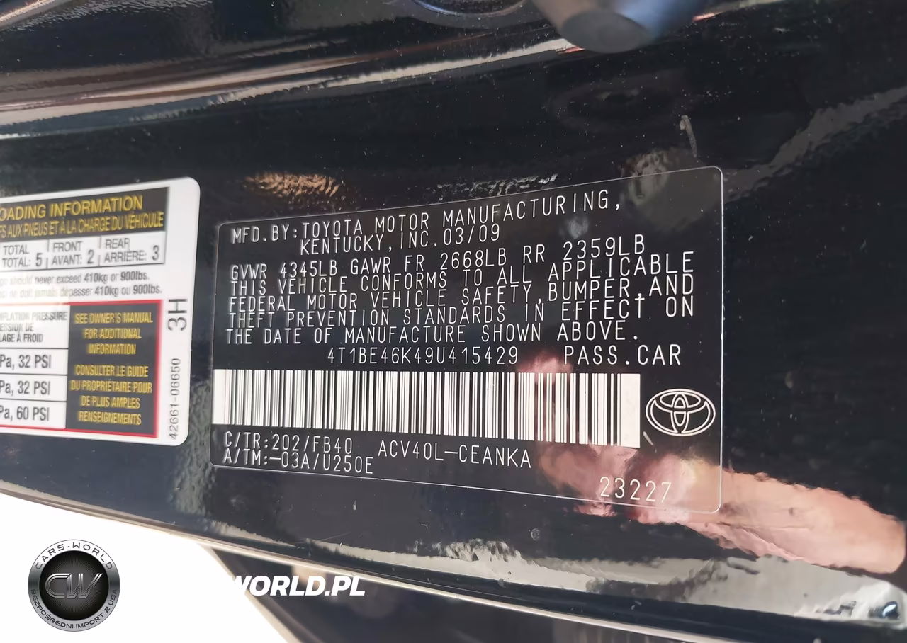 2009 Toyota Camry VIN:4T1BE46K49U415429 - 9