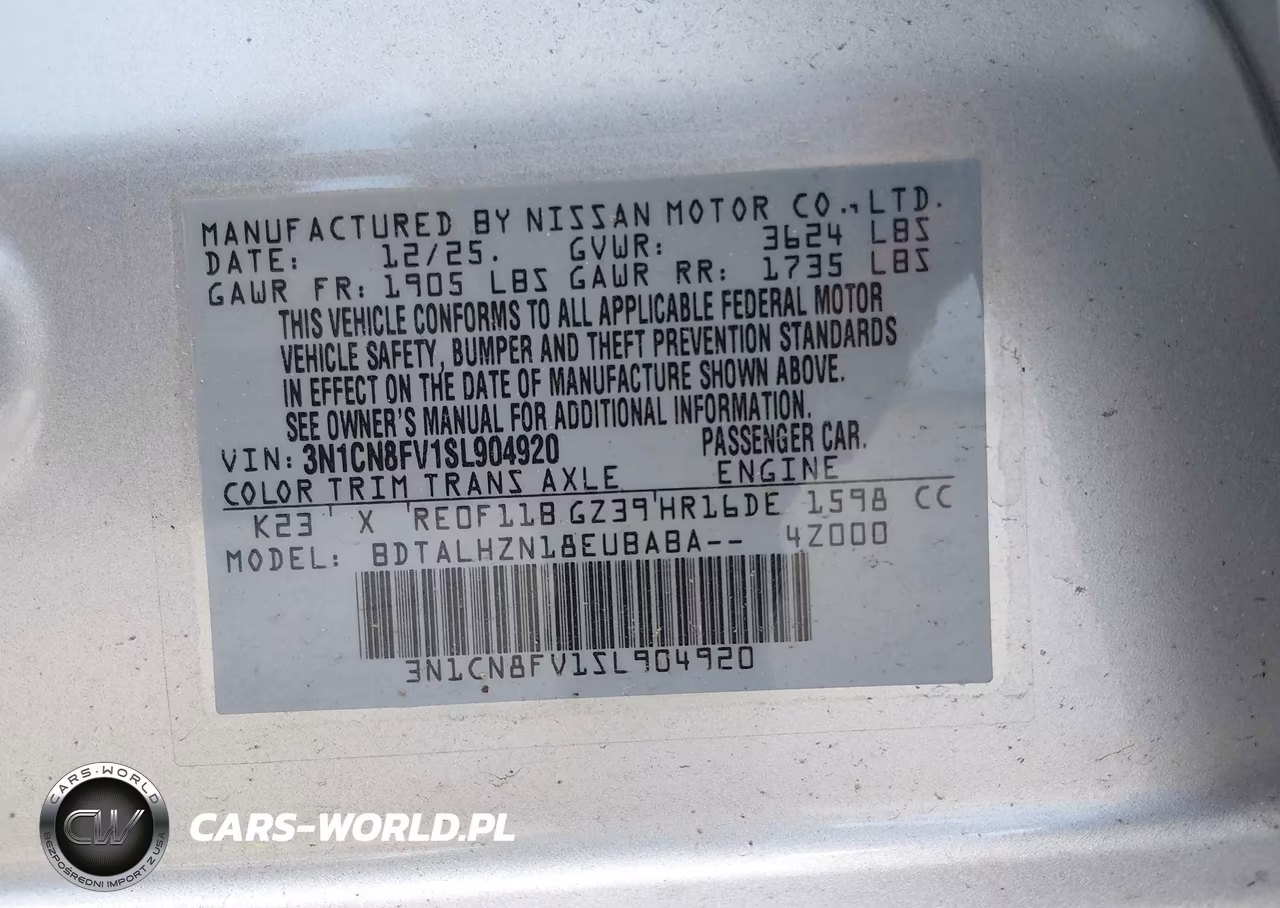 2025 Nissan Versa 1.6 Sr VIN:3N1CN8FV1SL904920 - 9