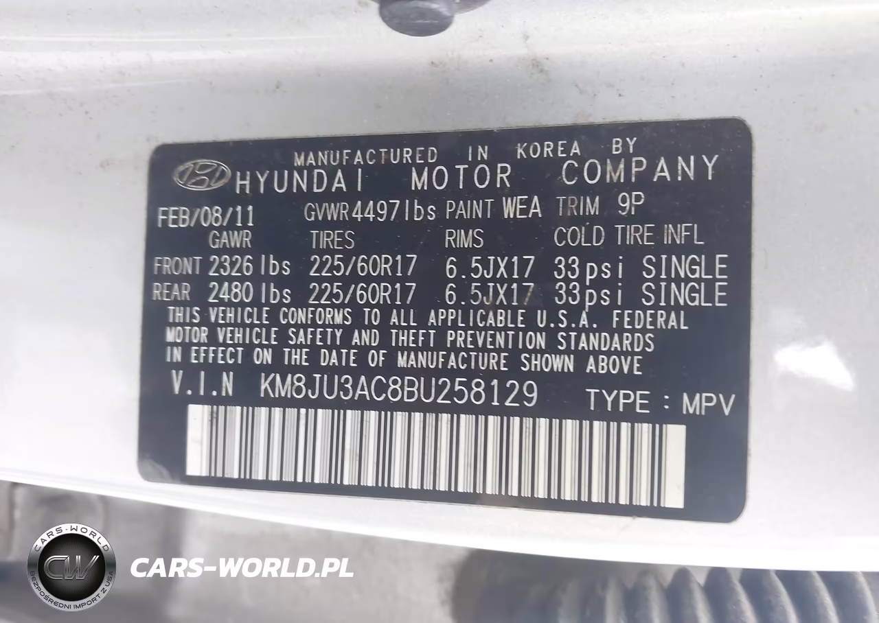 2011 Hyundai Tucson Gls VIN:KM8JU3AC8BU258129 - 9