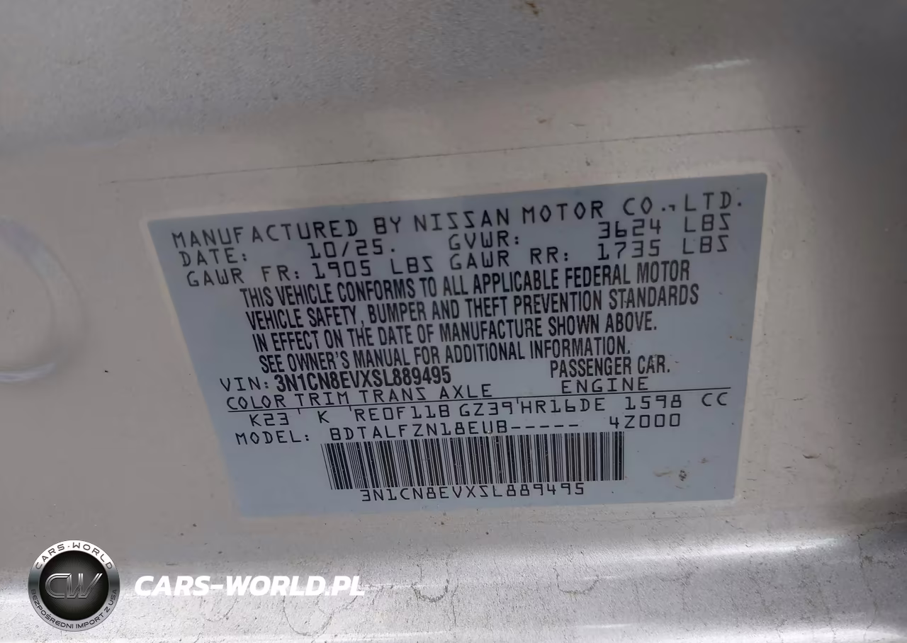 2025 Nissan Versa 1.6 Sv VIN:3N1CN8EVXSL889495 - 9