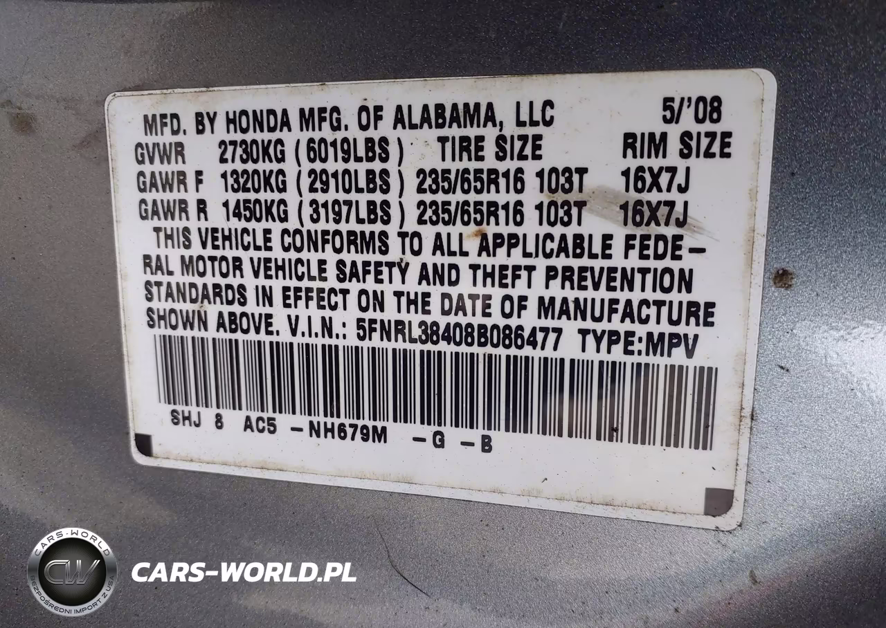 2008 Honda Odyssey Ex VIN:5FNRL38408B086477 - 9
