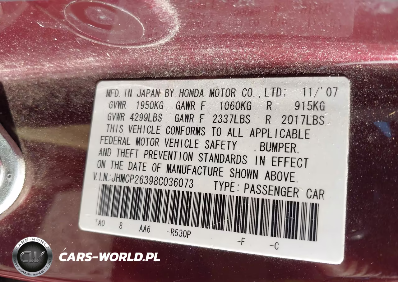 2008 Honda Accord 2.4 Lx VIN:JHMCP26398C036073 - 9