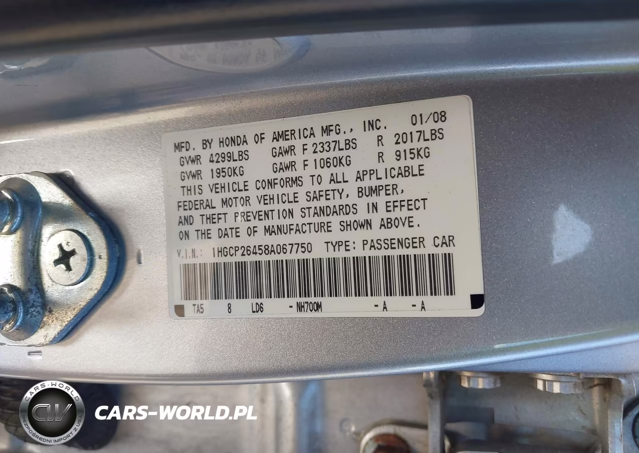 2008 Honda Accord 2.4 Lx-P VIN:1HGCP26458A067750 - 9
