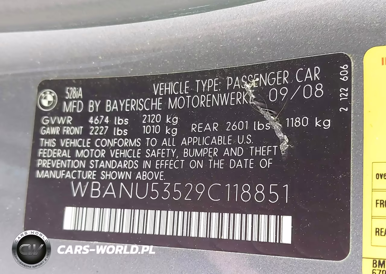 2009 BMW 528I VIN:WBANU53529C118851 - 9