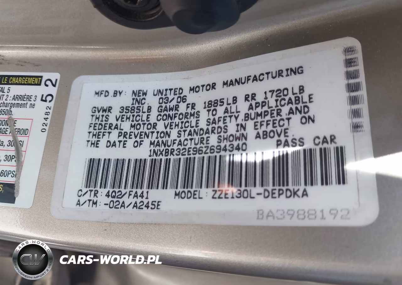 2006 Toyota Corolla Ce VIN:1NXBR32E96Z694340 - 9