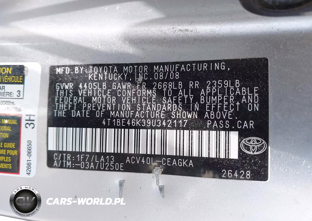 2009 Toyota Camry Xle VIN:4T1BE46K39U342117 - 9