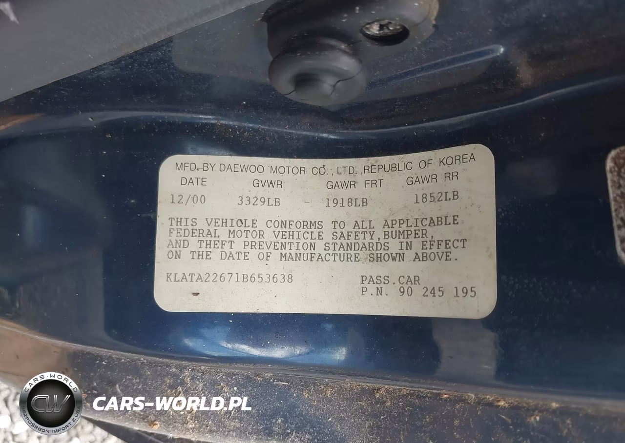 2001 Daewoo Lanos S VIN:KLATA22671B653638 - 9